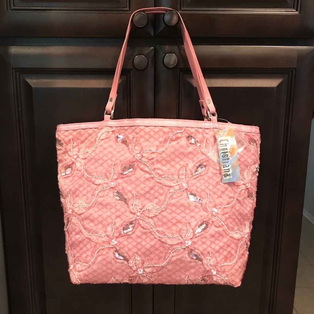 CHRISTIANA Pink Floral Bead Sequin Bag NWT